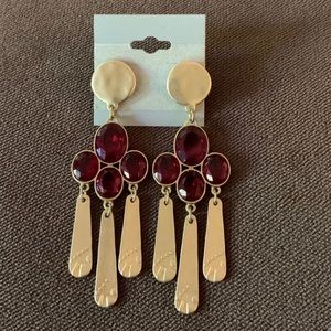 Chicos Red Crystal Long Dangle Earrings